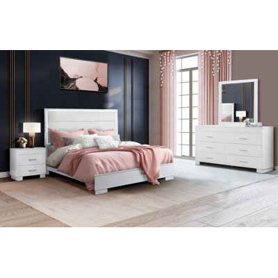 Anglina 4PC Queen Bedroom Set, White 