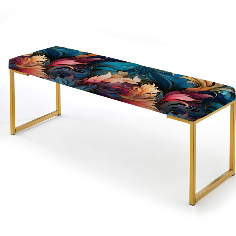 Upholstered Gold Bench, Ethereal Enchantment Paisley Pattern