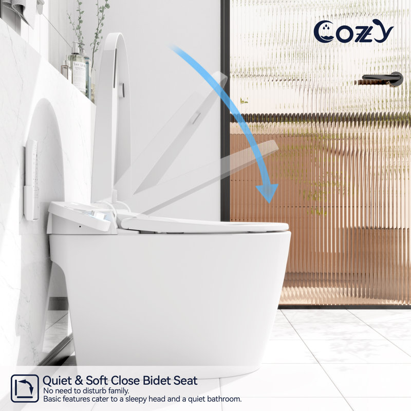 Elongated Smart Toilet With Heated Seat & Auto Flushing, Slow Close, Night Light, Warm Wash/Dryer, Remote Control