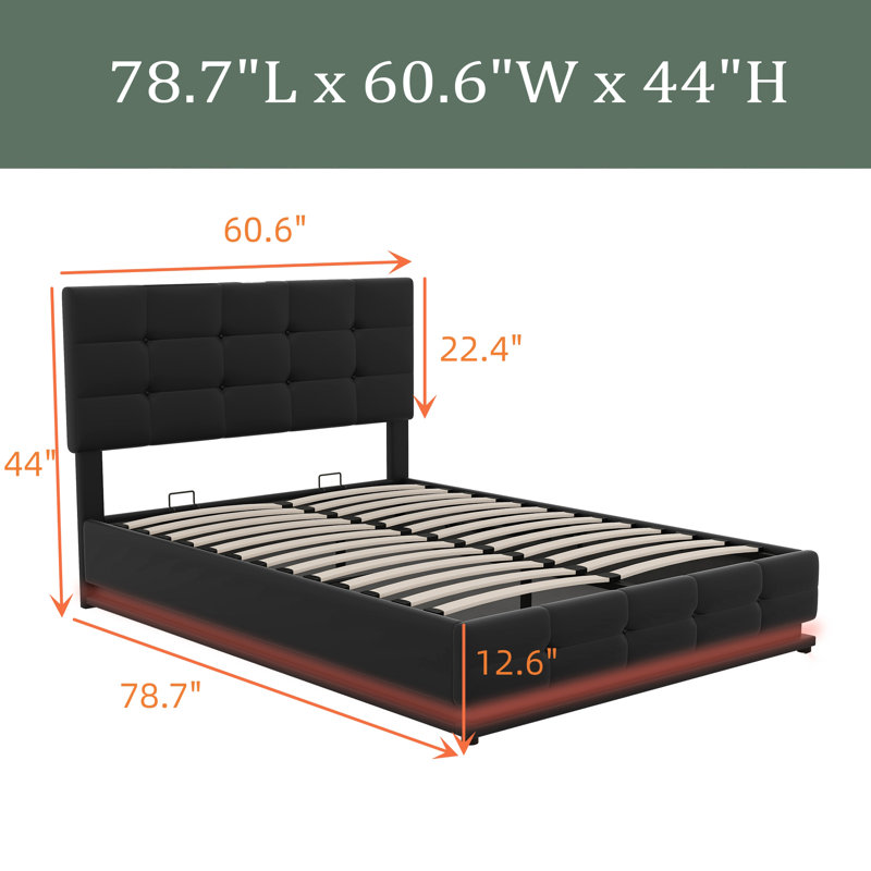 Lit plateforme tapissier double Dinuthi, Noir