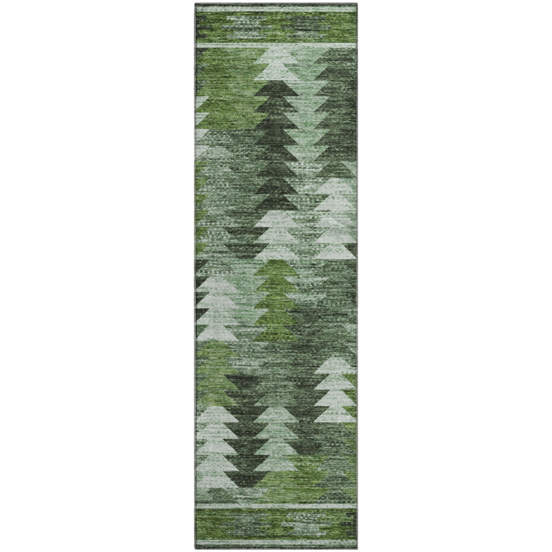 Premium Machine Washable Prisco Olive Rug, Runner 2'3" x 7'6"