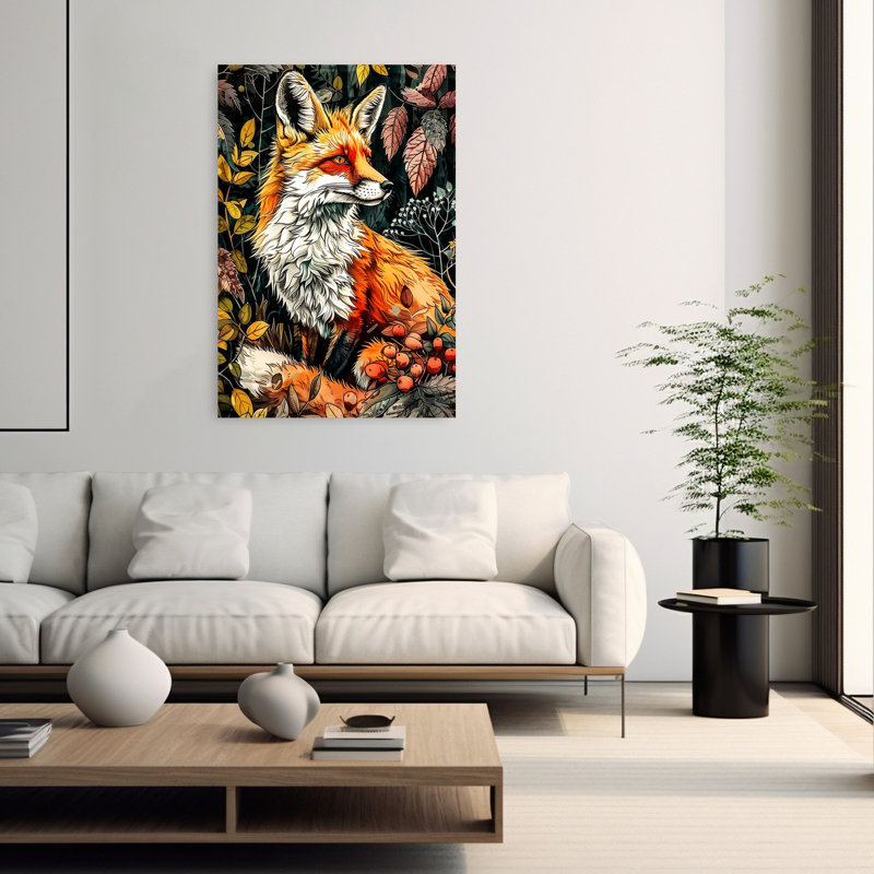 Forêt d'automne, art abstrait de renard, H 60 po x l 40 po
