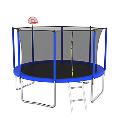 12Ft Trampoline For Kids & Adults With Basketball Hoop And Ball