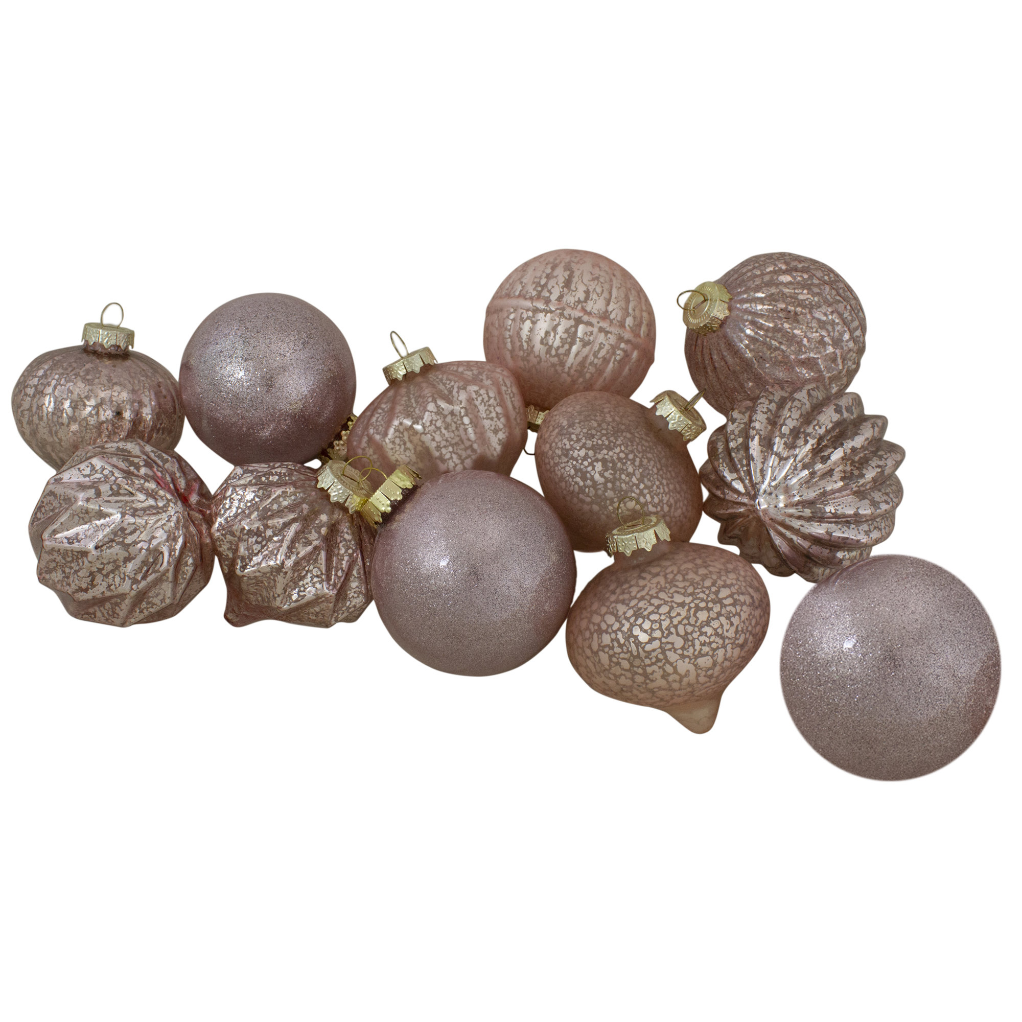 Northlight Seasonal Set of 12 Blush Pink Finial and Glass Ball Christmas Ornaments | Wayfair