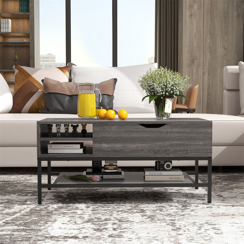 Coffee Table with Storage, Matte Black
