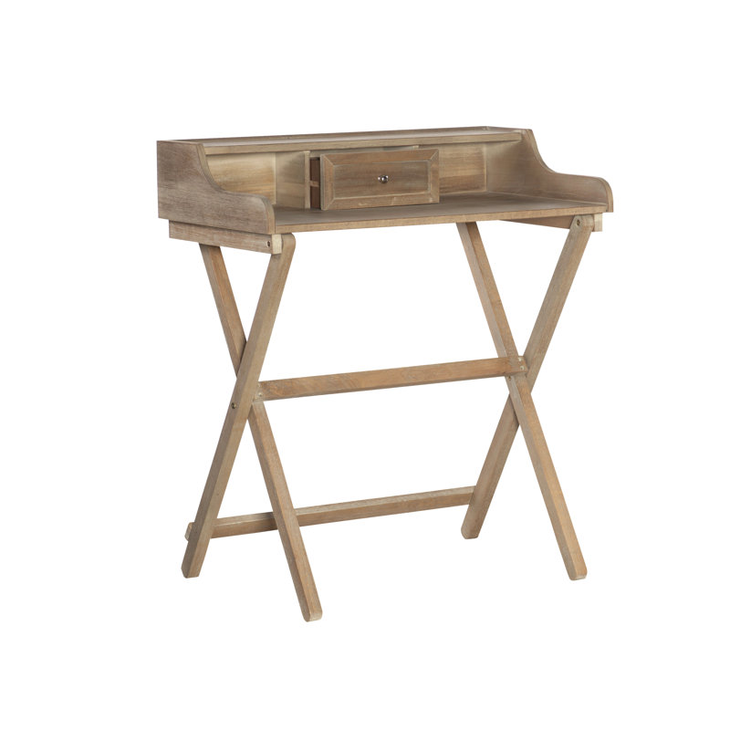 Bansom Solid Wood 28" Folding Desk with Storage and Drawer, Gray Wash