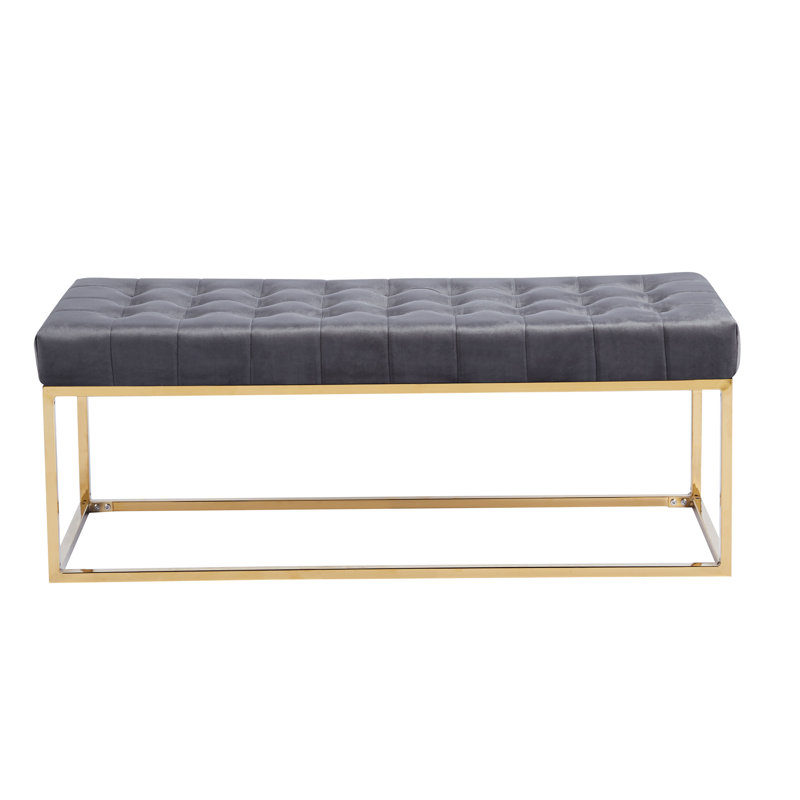 Banc en velours capitonné Greydi avec pieds en chrome doré, Gris foncé