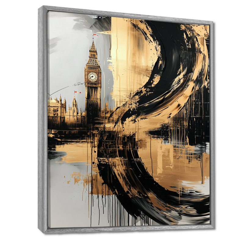 Moataz Big Ben Glow In England III - Art mural pour le salon en Angleterre, Argent argent, H 20 po x l 12 po