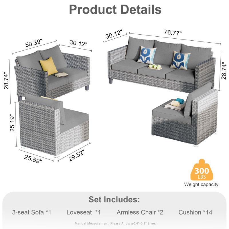 Ensemble de conversation pour 7 personnes avec coussins, Non, Gris foncé
