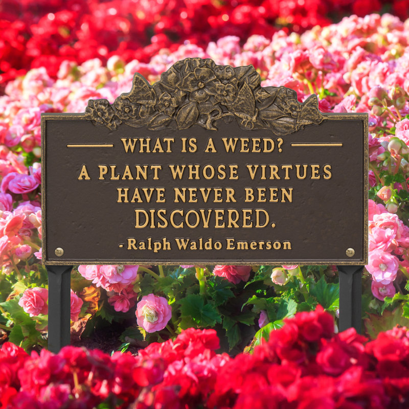 What is a Weed Garden Lawn Plaque, 17, Bronze/Gold