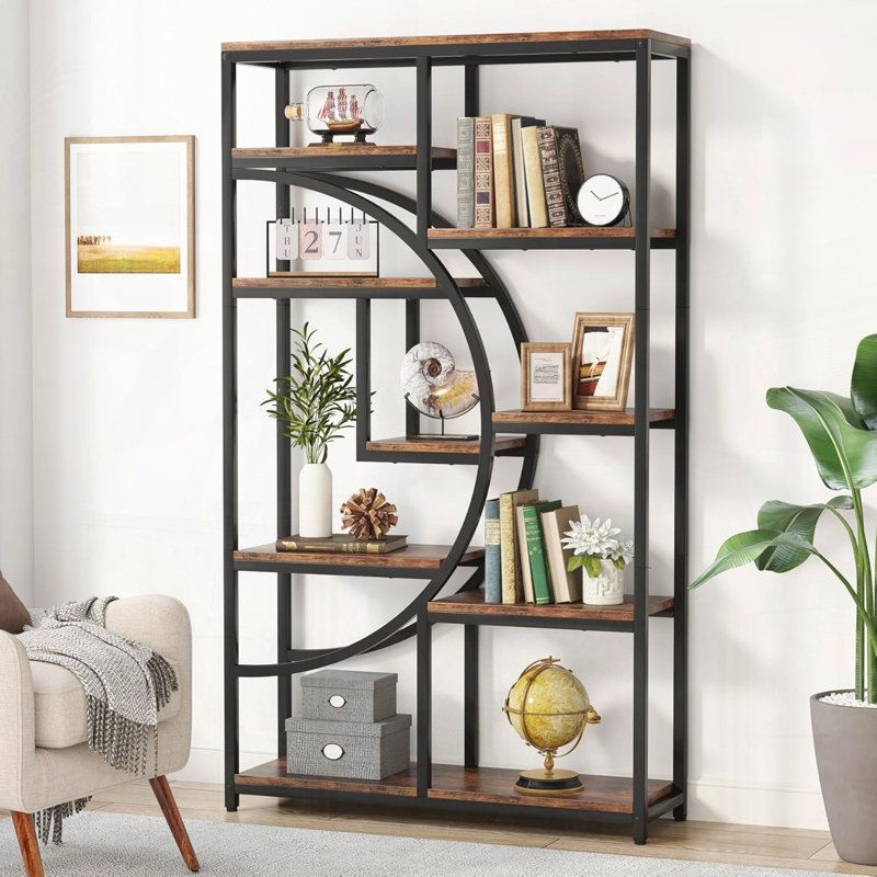 Étagère d'angle à cinq niveaux avec tablettes ouvertes, H 68,9 po x l 11,81 po x P 37,4 po, Brun rustique