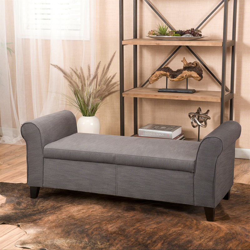 Banc de rangement rembourré Aisyah,  Tissu gris