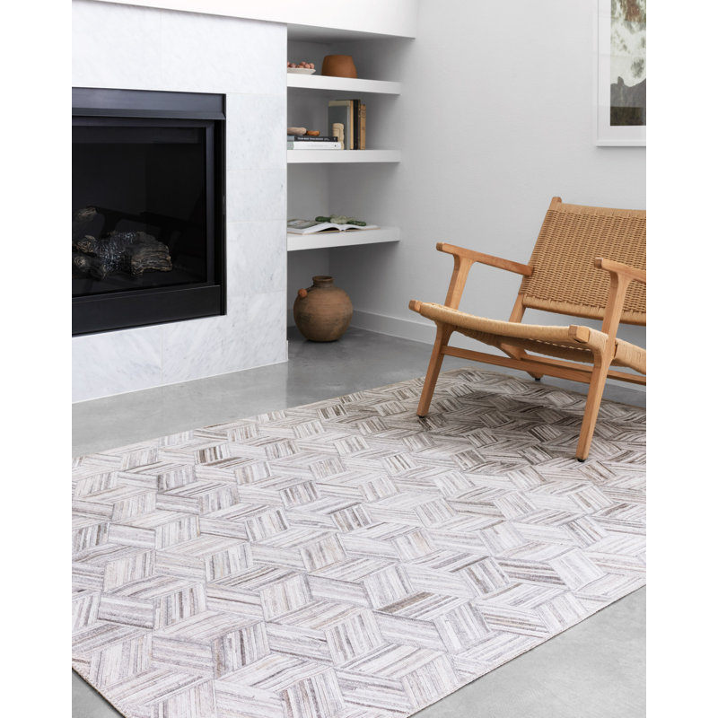 Tapis gris à motif géométrique Rogers, Rectangle 7 pi 6 po x 9 pi 6 po