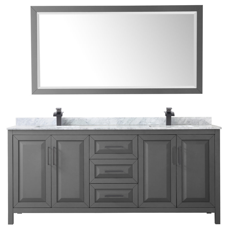 Daria 80'' W Double Vanity, Carrara Cultured Marble, Dark Gray, Matte Black