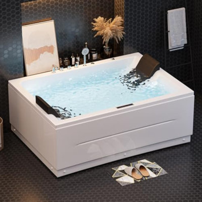 Baignoire tourbillon 71 po pour 2 personnes, baignoire de massage avec jets d'air et d'eau, tablier de trempage en acrylique à 3 côtés, soutien lombaire et chromothérapie à DEL, expérience relaxante pour les personnes âgées