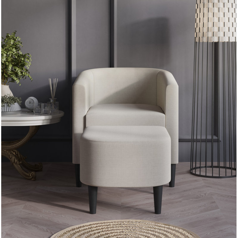 Ensemble de fauteuil et repose-pieds rembourrés, Lin gris chaud