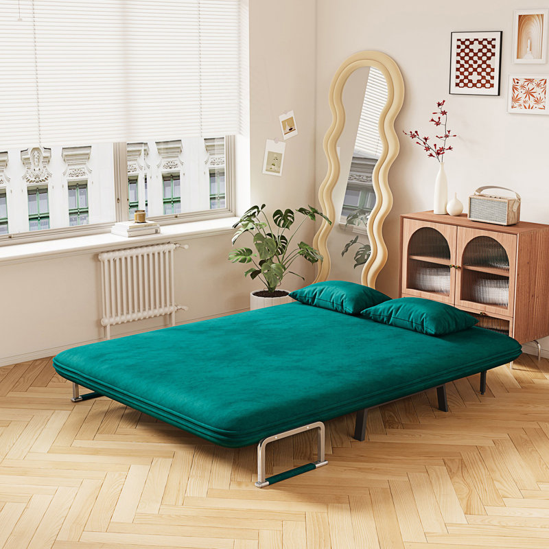 Convertible Chair Bed, Antique Green Velvet, 14.2" H x 55.1" W x 74.8" D