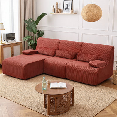 Canapé modulaire moderne de 98 po, canapé en forme de L sans os, revêtement en velours côtelé doux, canapé convertible modulaire, emballage compressé, aucun assemblage requis, canapé confortable à 3 places pour les appartements