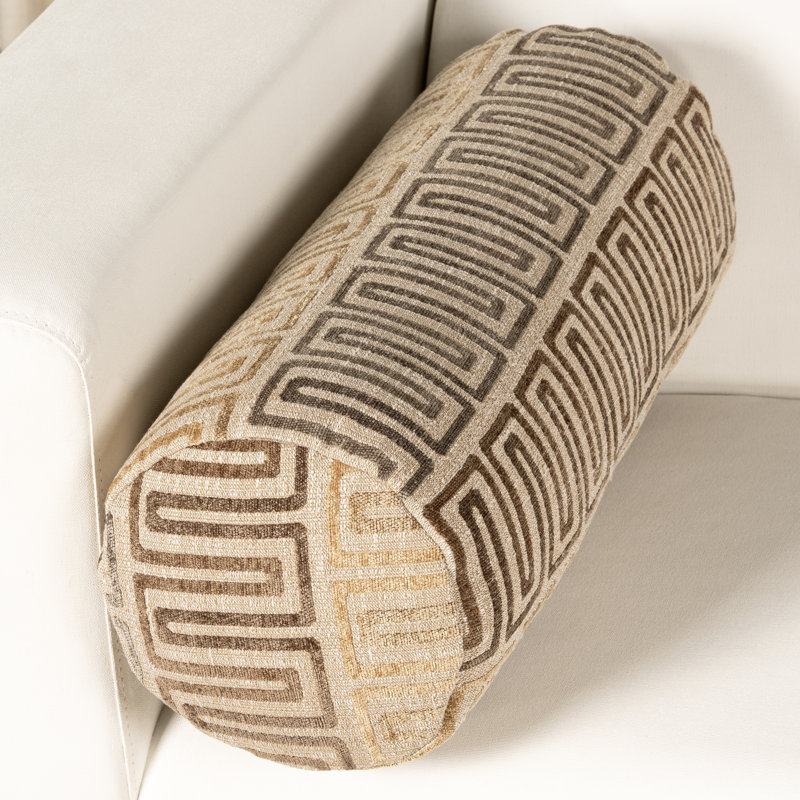 Coussin décoratif Rhodes, Motif géométrique brun clair, Traversin H 8 po x l 21 po