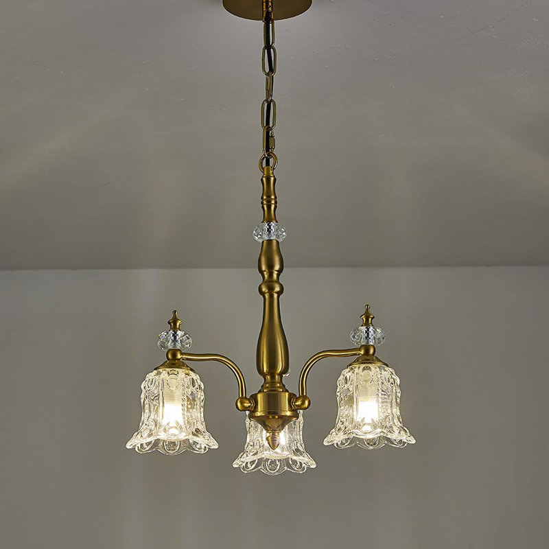 Lustre 3 lumières en verre doré