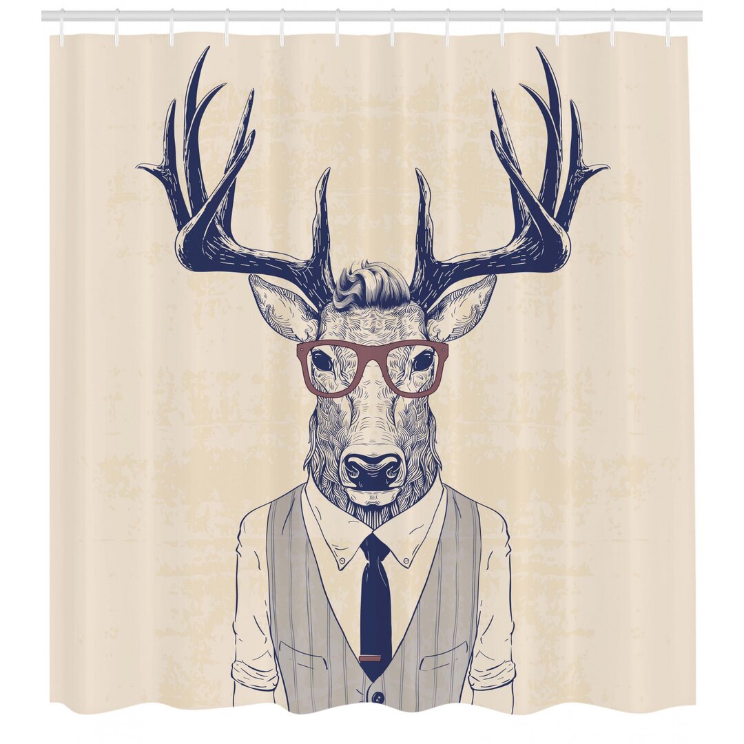 Duschvorhang, Humanisierte Manly Deer Art, Hipster, Indigo Champagne