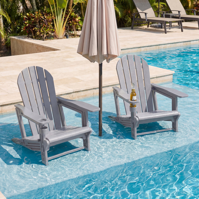 Chaise Adirondack en PEHD avec porte-gobelet, Gris