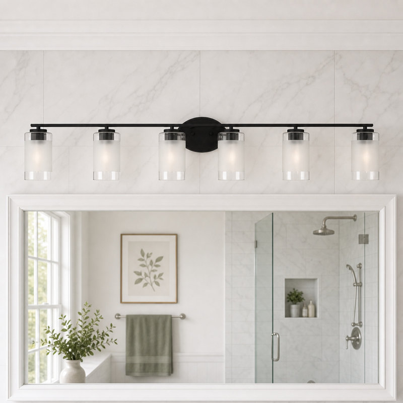 Éclairage de salle de bain à intensité variable 6 lumières 49,25 "avec abat-jour en verre, Noir