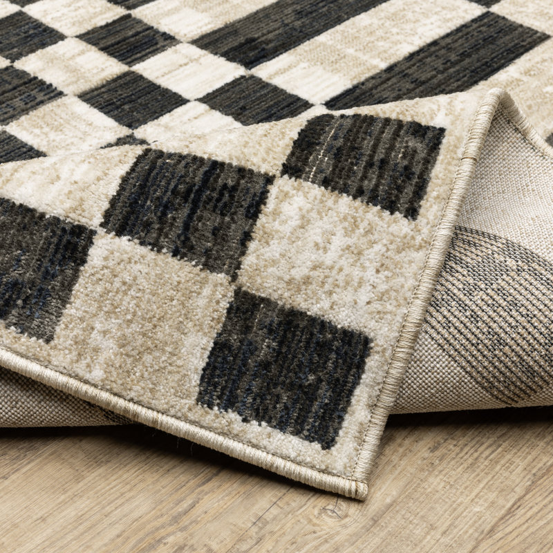 Harlow Blocks and Stripes Beige/ Black Area Rug, Rectangle 7'10" x 10'