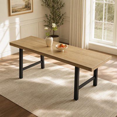 Industrial Dining Table for, Rectangular Kitchen & Dining Table, Heavy Duty Metal Frame, Modern Wood Look, Home or Office