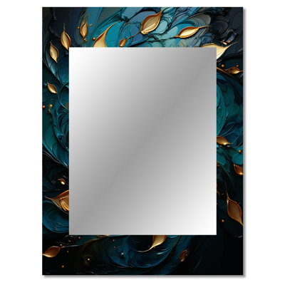 Turquoise Gold Mystic Mandala - Abstract Spirals Wall Mirror, Turquoise Decorative Mirror, Printed Metal Art