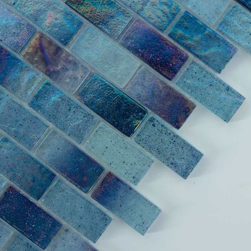 Swimming Pool 1" x 2" Straight Edge Glass Mosaic Tiles in Sea Shadow, Blue Horizon 
