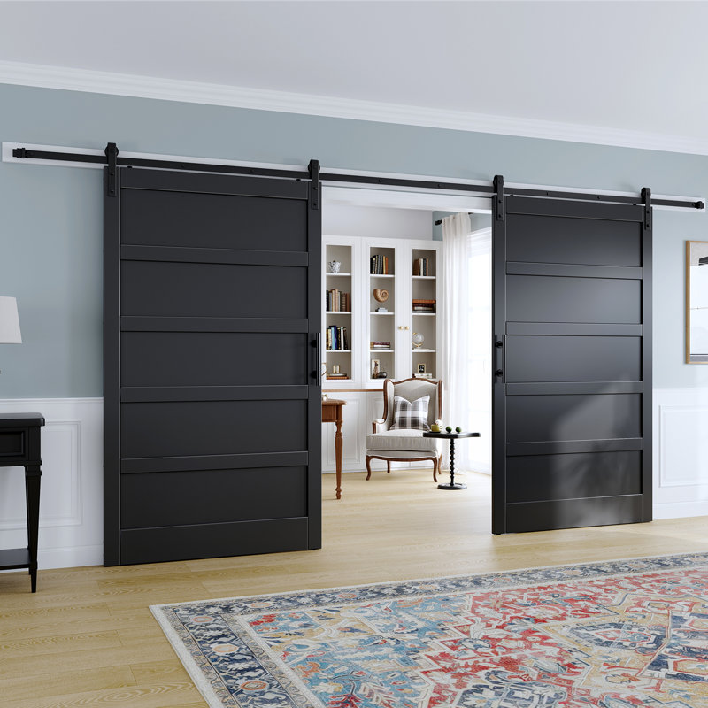 Porte de grange double en bois manufacturé de 84 po de hauteur avec quincaillerie d'installation, 84 po x 84 po