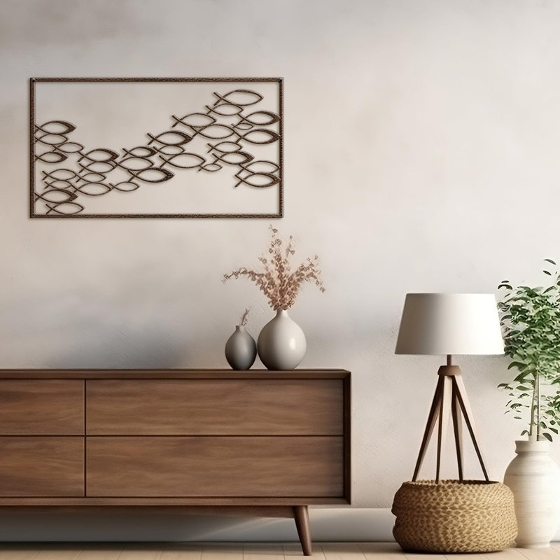 Décoration murale en métal, H 15 po x l 30 po x P 0,05 po, Bronze