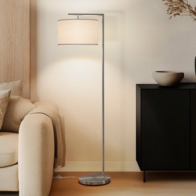 Montage Modern 60 in. Unique Standing Mid Century Modern Floor Lamp with Fabric Drum Shade - LED Bul