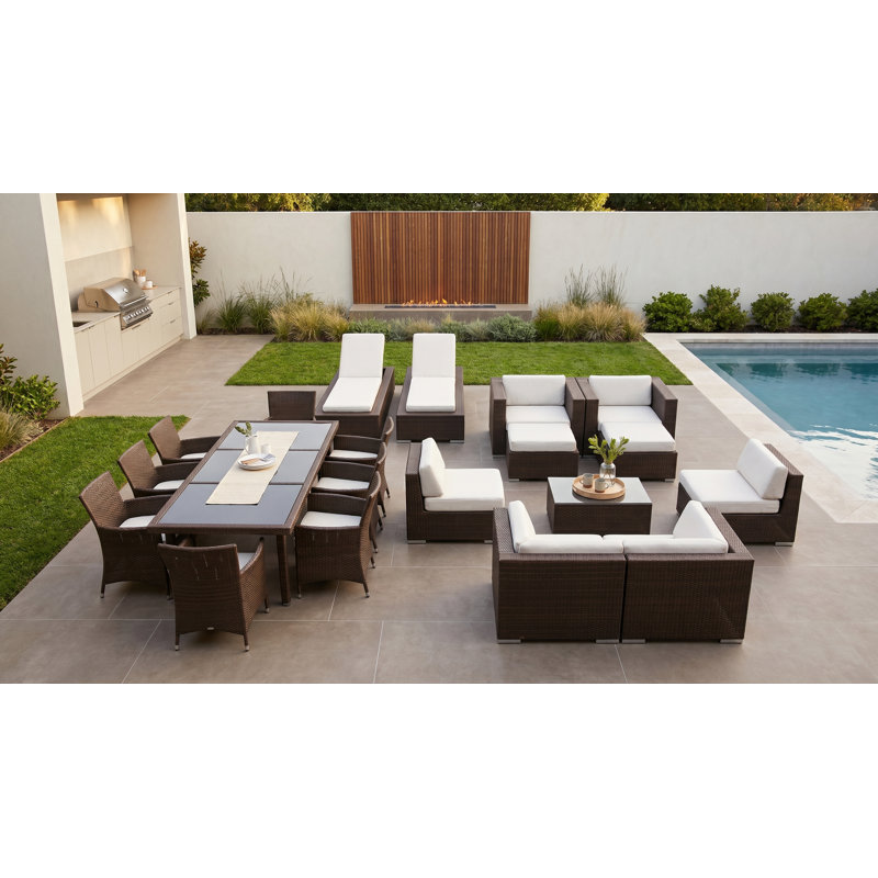 Ensemble de conversation en osier Pavior, Brun foncé, Toile naturelle Sunbrella®
