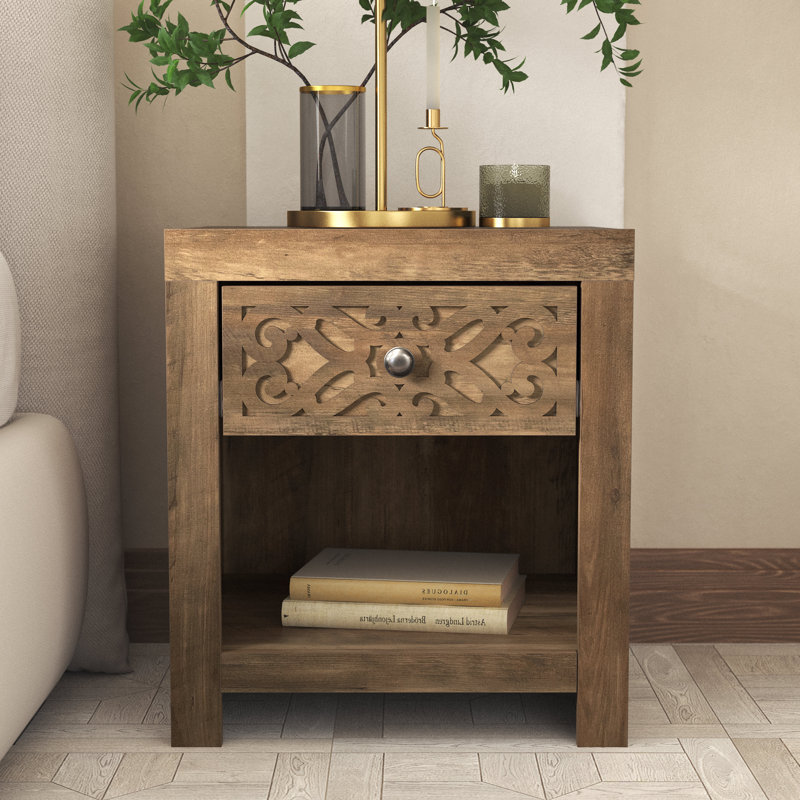 Lukas Modern 20.3'' H 1-Drawer Nightstand with Open Shelf, Knotty Oak, Individual
