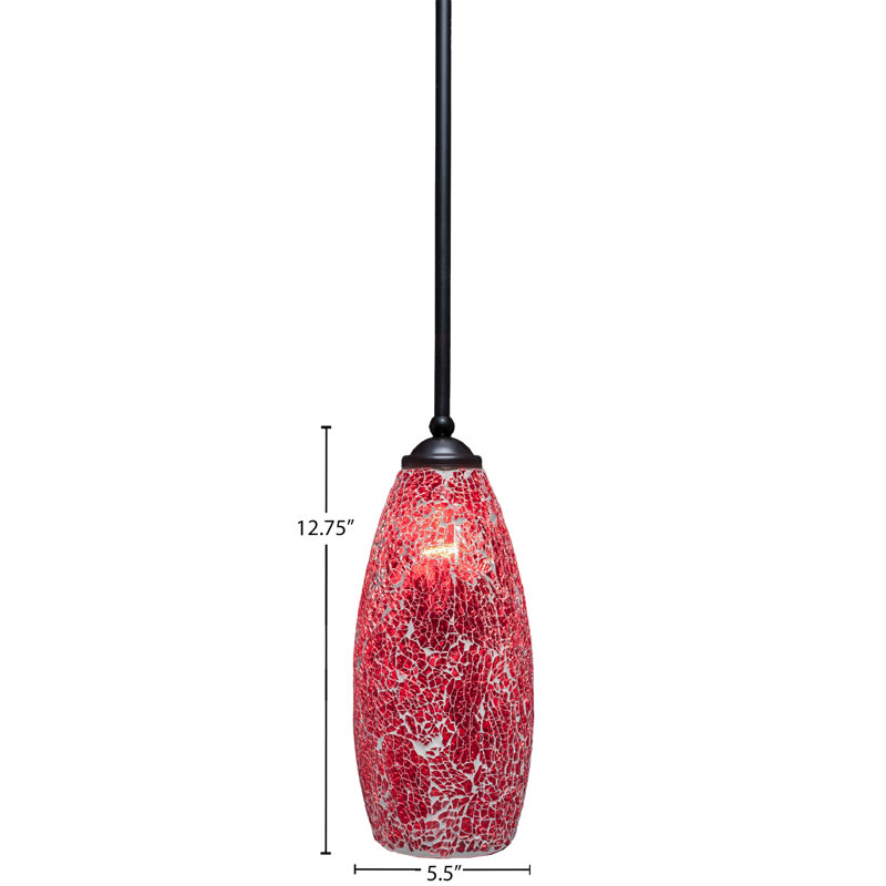 Zilo Stem Hung Mini Pendant Shown With Fusion Glass, Matte Black, 12.75" H x 5.5" W, Red