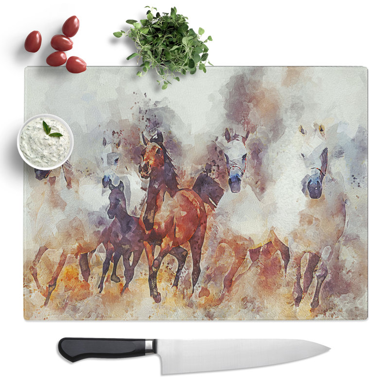 Galloping Horses  Glass Chopping Board