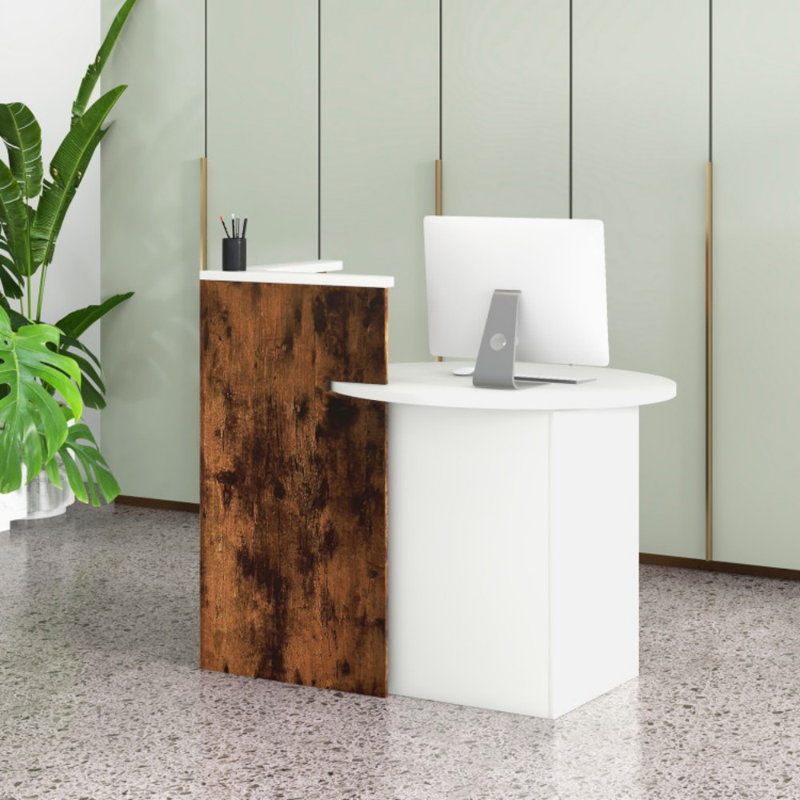 Bureau de réception avant avec tablette ouverte et tiroir, Brun / Blanc, Retour à droite