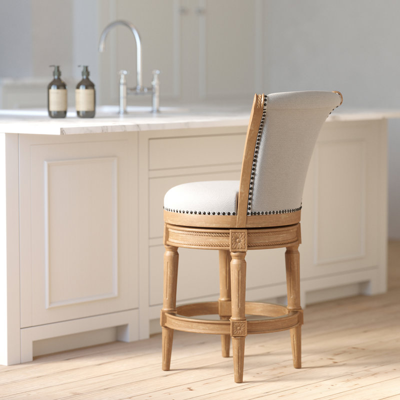 26 po Tabouret de bar pivotant en bois à hauteur de comptoir avec dossier haut, naturel vieilli, 1 pièce, Chêne, Chêne, Chêne