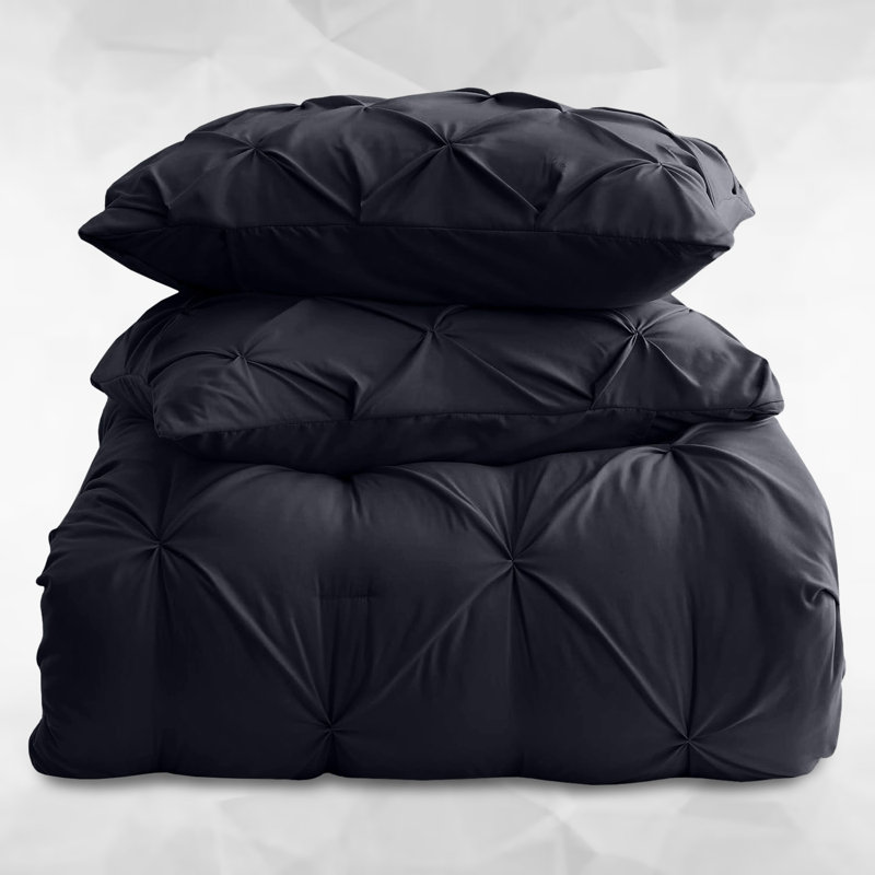 Microfiber Solid Colour Duvet Cover Set with Pillowcases, King Duvet Cover + 2 King Pillowcases, Black