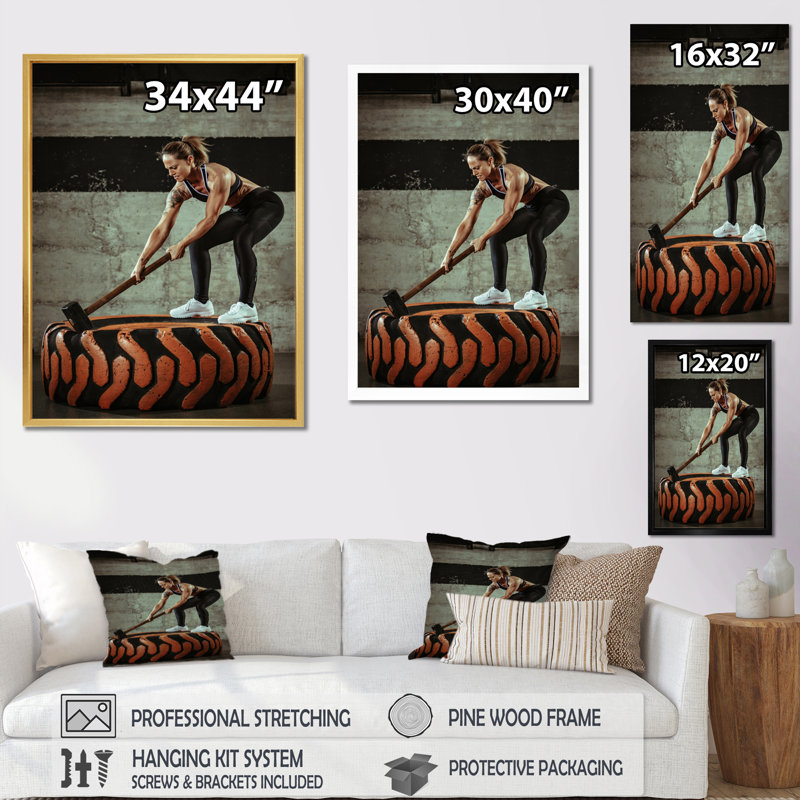" Weightlifting Gym Woman ", Black Floater Framed, 44" H x 34" W x 1.5" D
