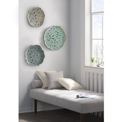 Textured Feather 3-piece Metal Disc Wall Décor Set