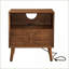 Table de chevet moderne Mid Century avec station de charge, 1 tiroir + tablette ouverte, noyer
