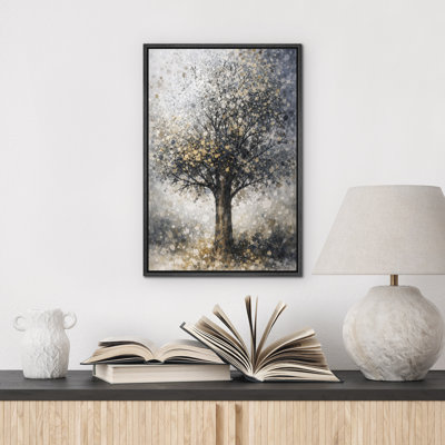«Black Gold Abstract Tree Modern», reproduction d'art sur toile encadrée dans la chambre principale