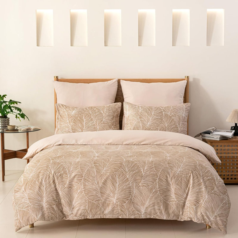 Microfiber Floral Duvet Cover with Pillowcases Included, Beige