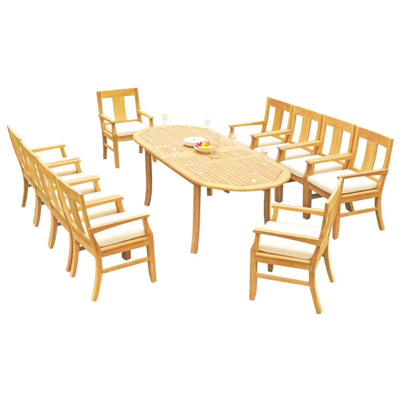 Ensemble de salle à manger ovale en teck pour 4 personnes Kevon, H 30,5 po x L 82 po x l 40 po, 10