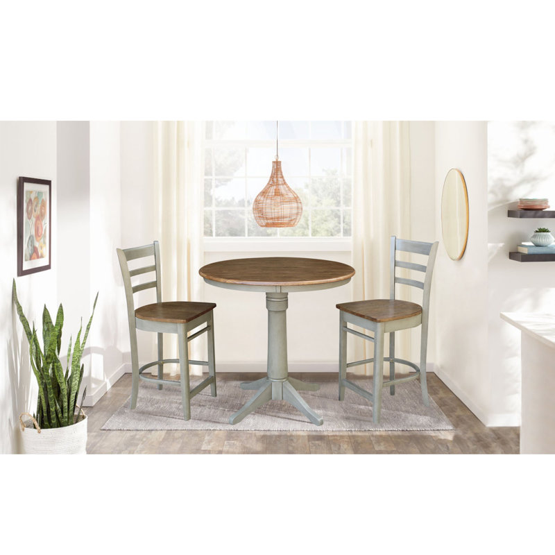 Hickory & Stone 36" Round Solid Wood Counter Height Dining Set with 2 Stools