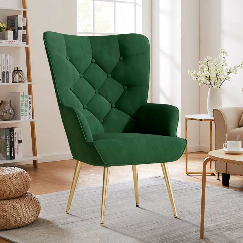 Bastoam 50Cm Wide Tufted Velvet Wingback Chair, Green, 2