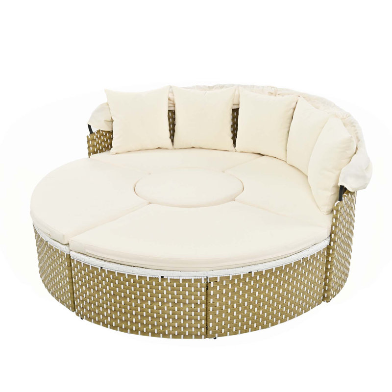 Versatile Outdoor Rattan Daybed with Multiple Functionalities for Relaxation, Beige
